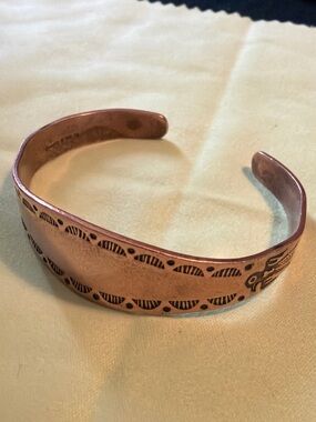 Stamped Solid Copper Cuff Bracelet with Southwestern Design